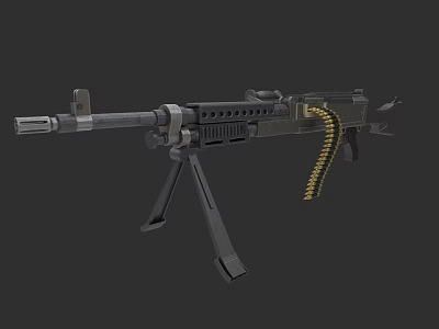 High Quality Military Machine Gun With Tripod Stand And Ammunition Belt 3d model