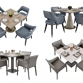 Various Dining Table And Chair Sets With Gray Chairs Light Wood Tabletop And Tableware 3d model