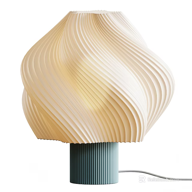 Modern Minimalist Table Lamp With Cream Colored Wavy Pleated Shade And Dark Striped Base 3d model 