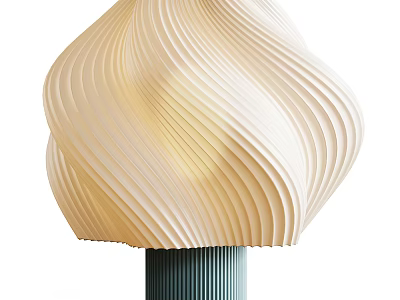 Modern Minimalist Table Lamp With Cream Colored Wavy Pleated Shade And Dark Striped Base 3d model