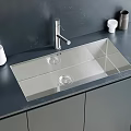 Stainless Steel Double Bowl Kitchen Sink with Faucet on Gray Countertop