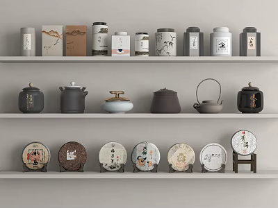 Traditional Ceramic Tea Sets With Teapots Caddies And Decorative Trays On Shelves For Home 3d model
