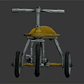 Vintage Tricycle With Yellow Seat And Metal Frame On Reflective Surface