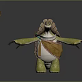 Anthropomorphic Turtle Character With Leaf Adorned Shell Green Limbs Brown Cloth And Wooden Staff Standing Pose