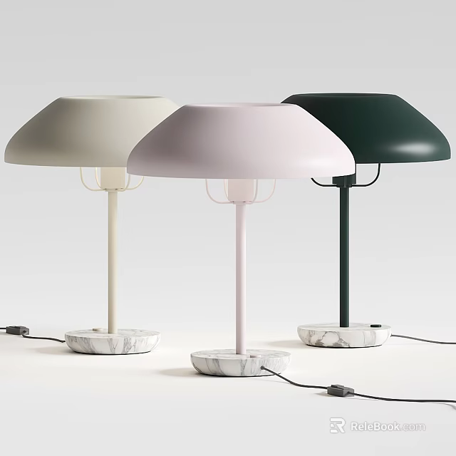 Modern Table Lamps in Beige Pink and Dark Green with Marble Bases 3d model 