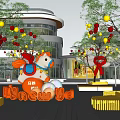Vibrant Commercial Landscape With Carousel Decoration Colorful Balloons High Rise Buildings And New Signage