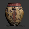 Traditional Ceramic Vase With Red Yellow Surface And Fish Leaf Patterns On White Base