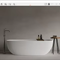 Modern Freestanding Bathtub with Tray Bath Products Side Table and Towels