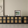 Modern TV Cabinet With Black Frame And Wooden Doors For Stylish Living Room Storage