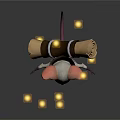 Cute White Cartoon Mouse Character With Big Ears Blue Eyes Scroll And Yellow Glowing Lights