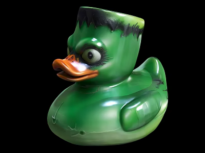 Green Rubber Duck Toy Doll With Stitched Details And Bald Head Design 3d model