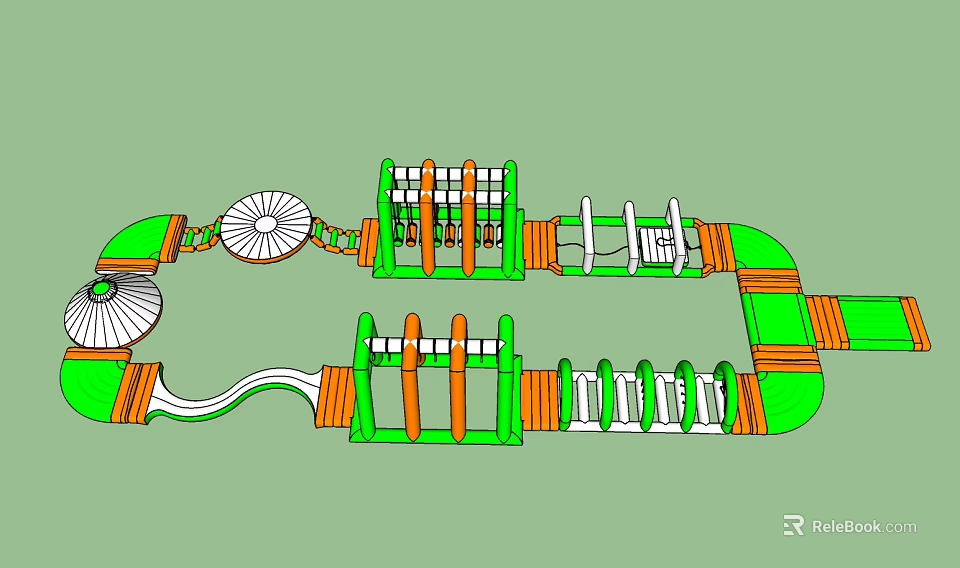 Colorful Outdoor Playground Equipment With Spiral Slides Climbing Structures And Safe Railings 3d model 