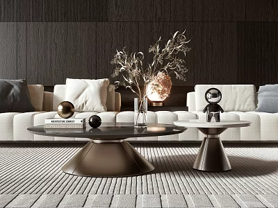 Modern Luxury Coffee Table With Metal Frame Marble Top And Decorative Items In Living Room Interior 3d model