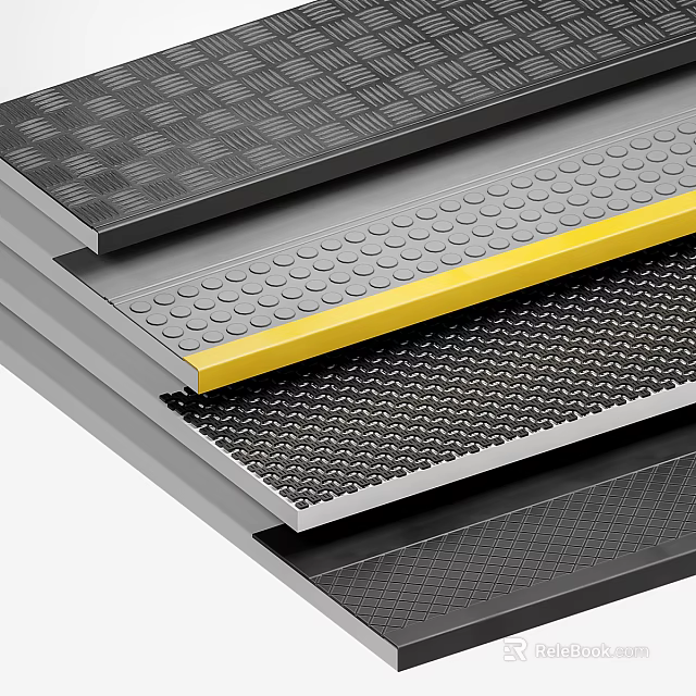 Layered Multi Textured Material With Black Gray Patterns And Yellow Strip 3d model 