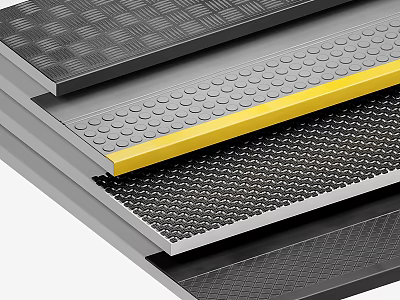 Layered Multi Textured Material With Black Gray Patterns And Yellow Strip 3d model