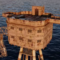 Abandoned Offshore Tower Structure With Metal Ladder In Open Ocean