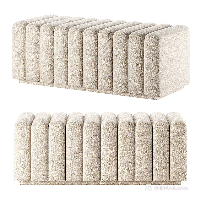 Beige Upholstered Sofa Bench With Striped Tufted Design Modern Minimalist Home Decor 3d model 