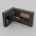 Stylish Modern Kitchen Featuring Black Cabinets Brown Panels Marble Countertop And Premium Appliances