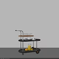 Wheeled Cart With Two Tiers Wooden Tray Book Cup Glass Jar Orange Juice And Lemons