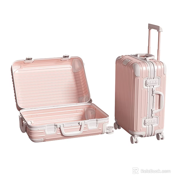 Pink Hard Shell Suitcase With Open Compartment Telescopic Handle And Wheels 3d model 