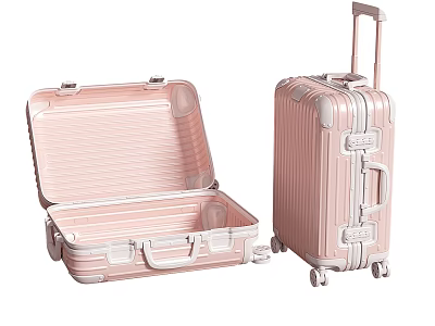 Pink Hard Shell Suitcase With Open Compartment Telescopic Handle And Wheels 3d model