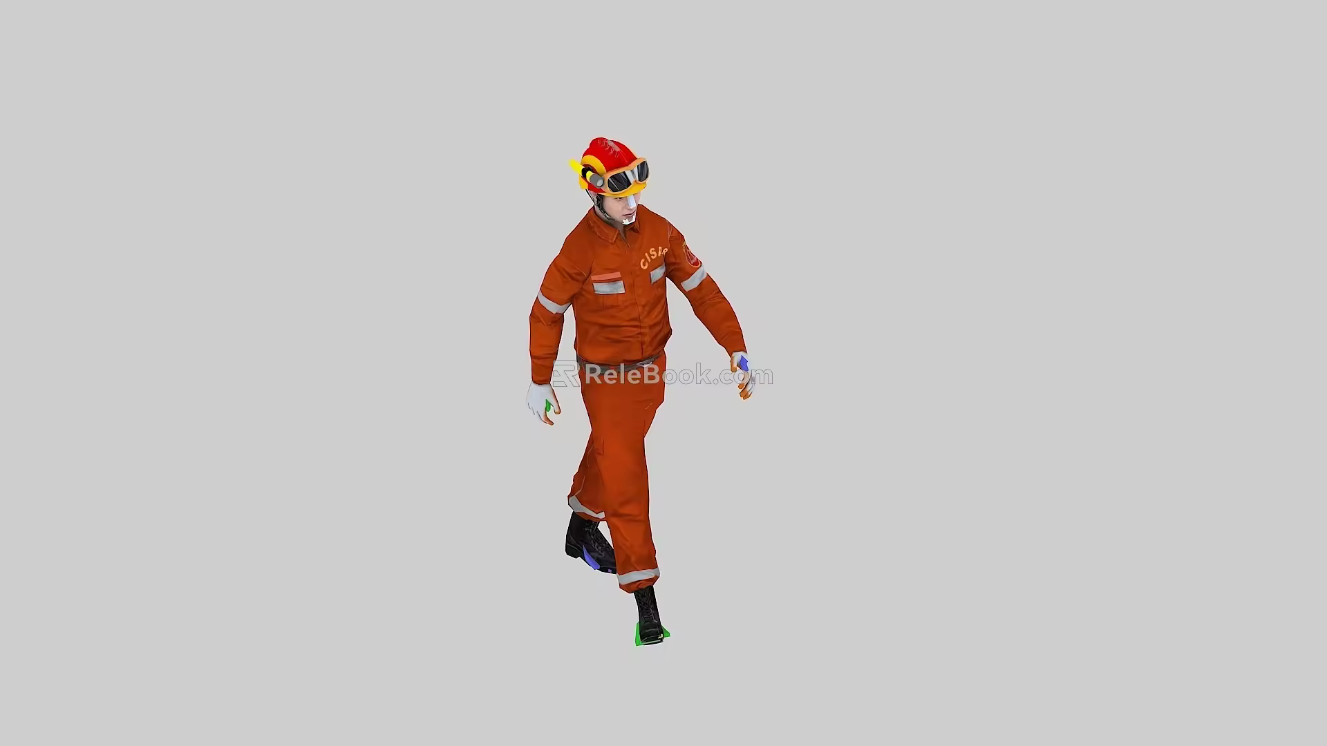 Simple Face Low Face Firefighter with Seamless Loop Animation Digital City 3d model