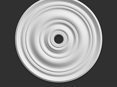 White Circular Plaster Ceiling Medallion With Concentric Circles And Central Hole 3d model