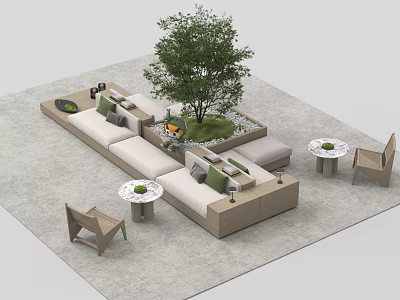 Modern Sofa Set With Green Cushions Side Coffee Tables And Decorative Plants 3d model