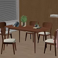 Quiet Ancient Style Dining Table and Chair Desktop Green Planting 3d model