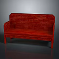 Red Traditional Public Bench With Solid Wooden Frame And Intricate Carved Patterns 3d model