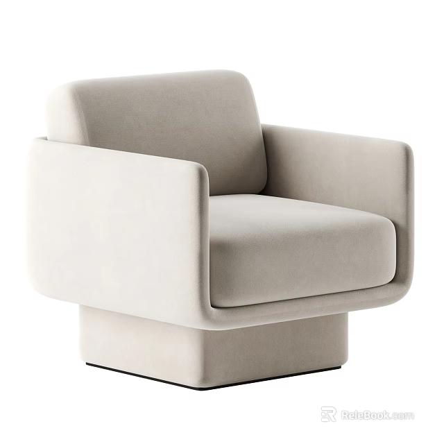 Modern Light Beige Single Sofa Upholstered With Sleek Armrests And Square Base Design 3d model