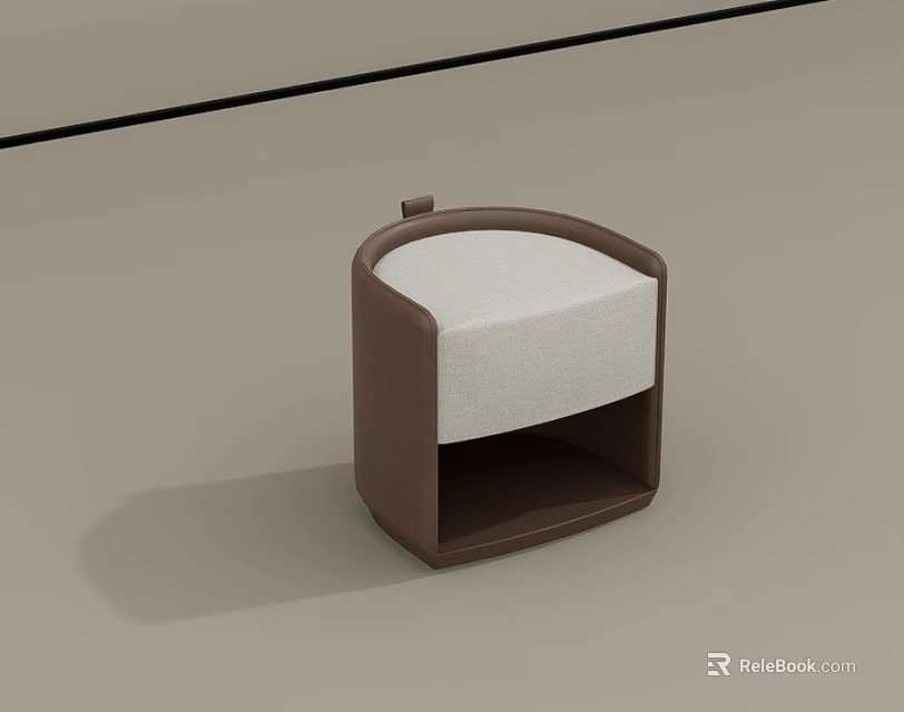 Modern Curved Stool With Brown Frame And White Upholstered Seat Minimalist Design 3d model 