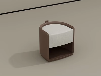 Modern Curved Stool With Brown Frame And White Upholstered Seat Minimalist Design 3d model