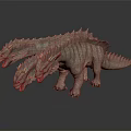 Three Headed Dinosaur Game and Movie Character With Textured Skin and Spiked Back