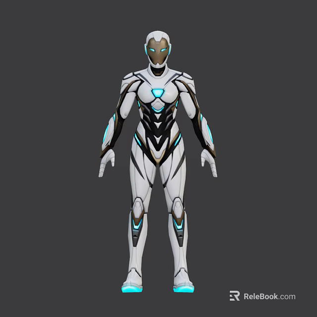 Smart Humanoid Robot With White Black Blue Armor And Glowing Blue Accents 3d model 