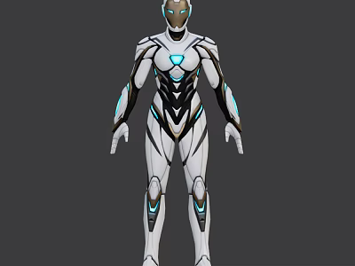 Smart Humanoid Robot With White Black Blue Armor And Glowing Blue Accents 3d model