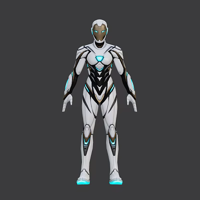 Smart Humanoid Robot With White Black Blue Armor And Glowing Blue Accents 3d model