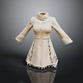 Elegant Women's Beige Coat With High Collar Lace Details And Ruffled Hem