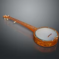 Handmade Wooden Banjo with Carved Neck Tuning Pegs and Round Drum Head