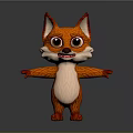 Cute Cartoon Fox Character 3D Model With Orange White Fur And Red Ears Open Arms