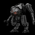 Standing Gray Mechanical Robot Character With Red Eyes And Heavy Duty Armored Structure