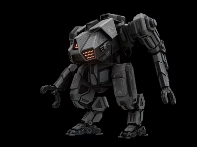 Standing Gray Mechanical Robot Character With Red Eyes And Heavy Duty Armored Structure 3d model