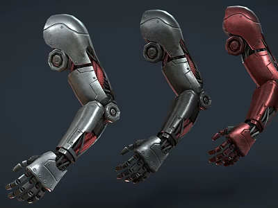 Innovative Robotic Arms Design Featuring Silver Gray Red Colors And Mechanical Joint Details 3d model