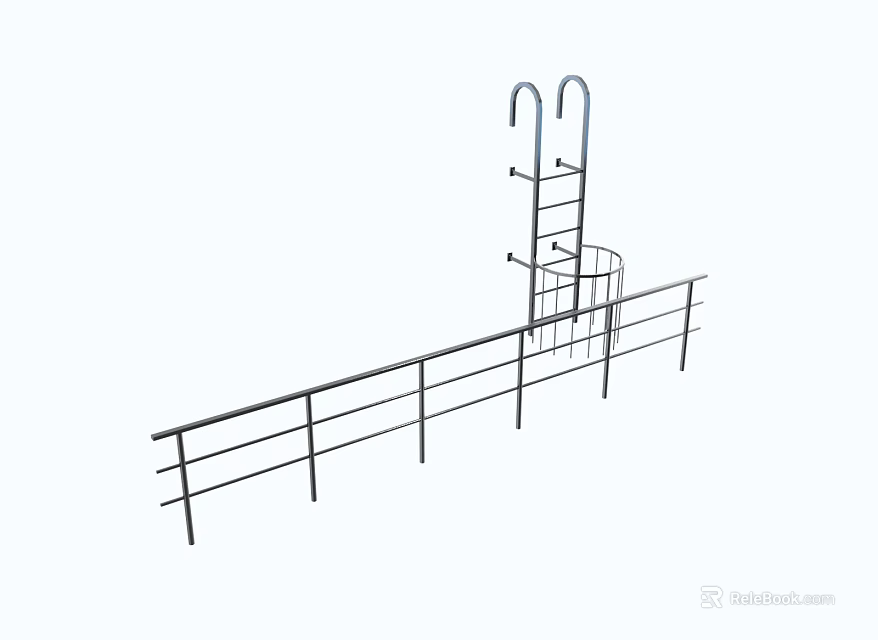Sturdy Metal Fence With Ladder And Railing For Safety Protection 3d model 