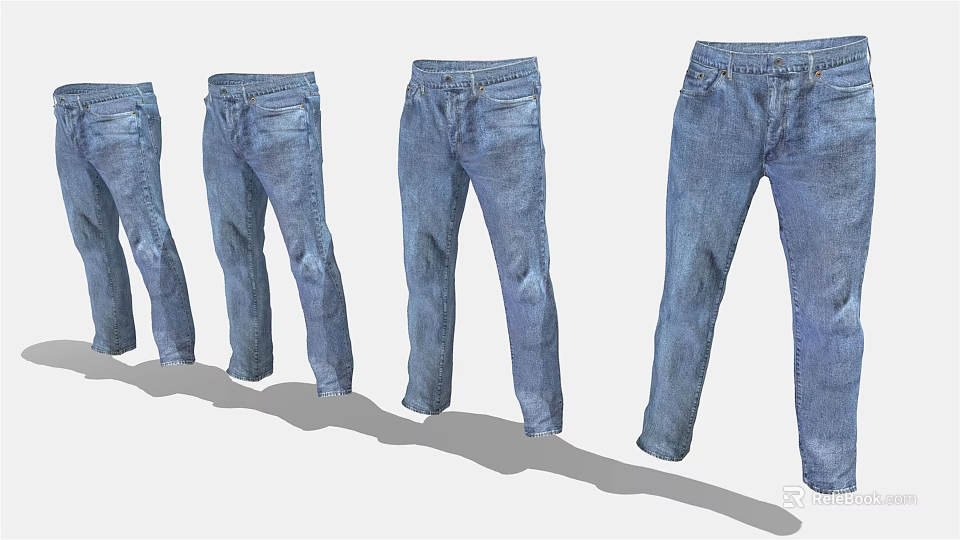 Classic Blue Denim Jeans With Different Styles And Casual Design 3d model 
