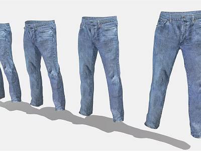 Classic Blue Denim Jeans With Different Styles And Casual Design 3d model