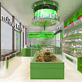 Bright Green Dessert Shop Interior Design With Display Cases And Various Desserts
