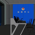 Control room console of command center monitoring room 3d model