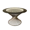 Modern Round Dining Table With Glass Top Wavy Pattern Light Edge And Metal Radial Base 3d model