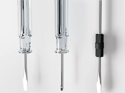 Set of Three Hardware Screwdrivers With Transparent And Black Handles Metal Shafts Various Tips 3d model